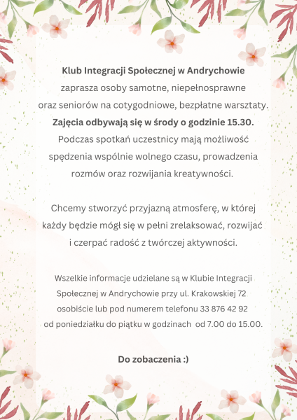 Kreatywne Warsztaty Integracyjne w Andrychowie Źródło: OPS w Andrychowie