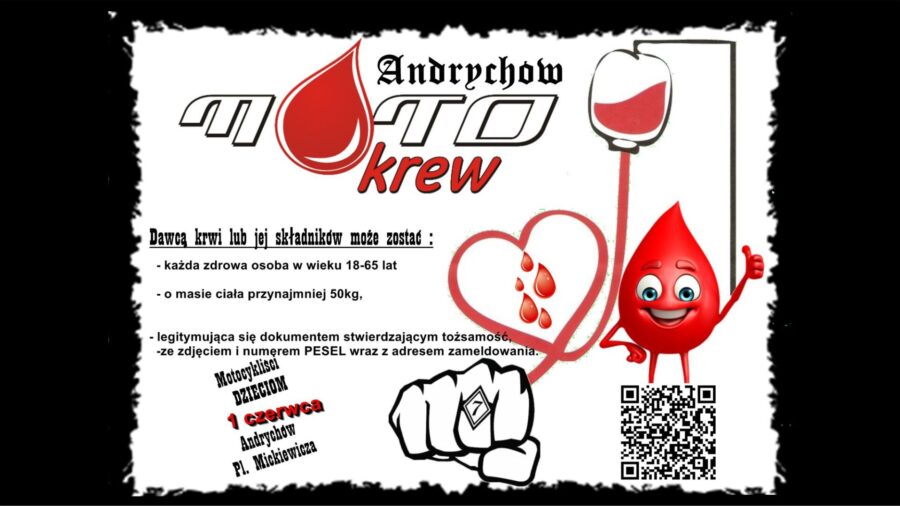 czarno czerwone napisy na białym tle, kropla krwi