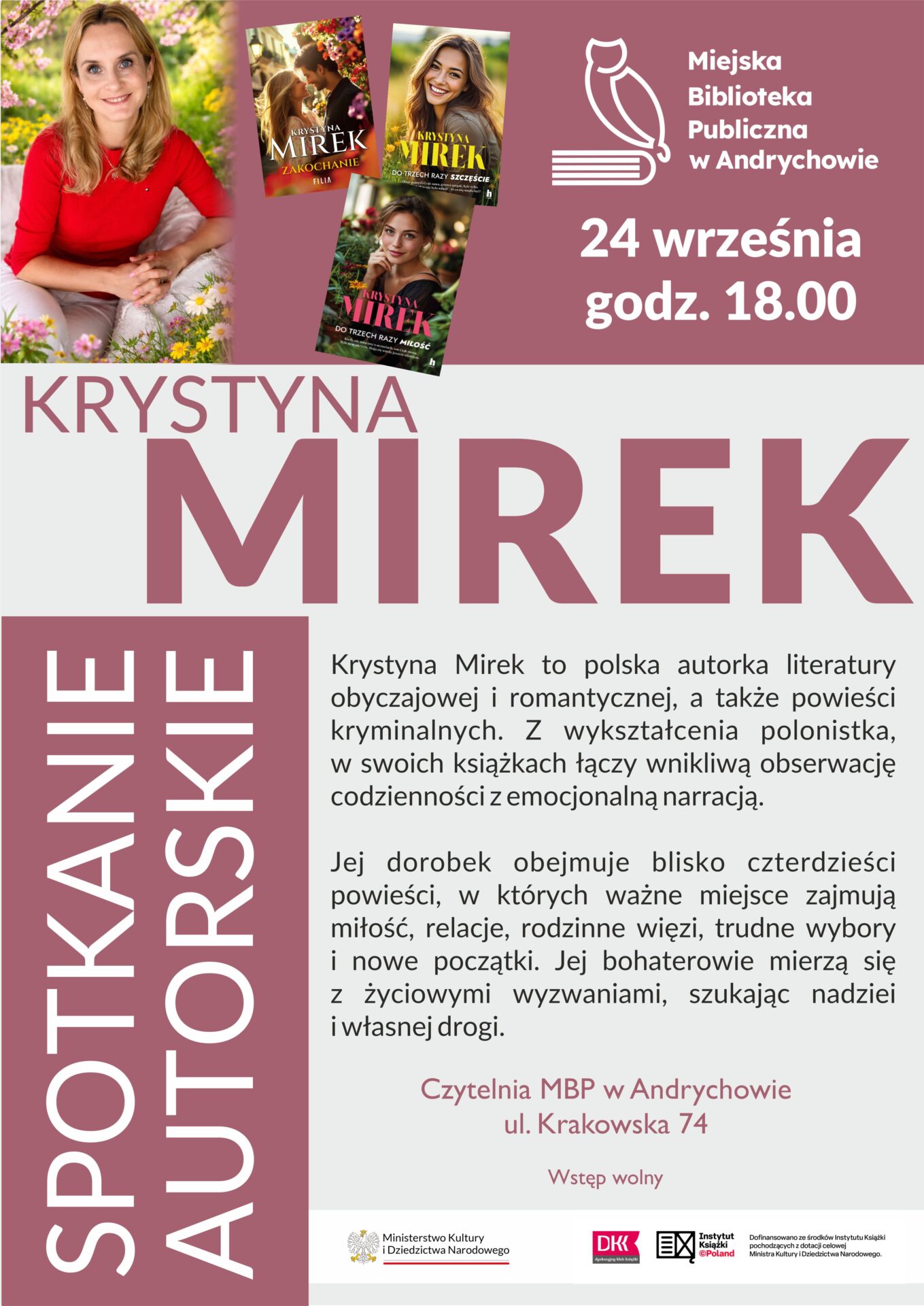 Spotkanie autorskie z Krystyną Mirek w Andrychowie